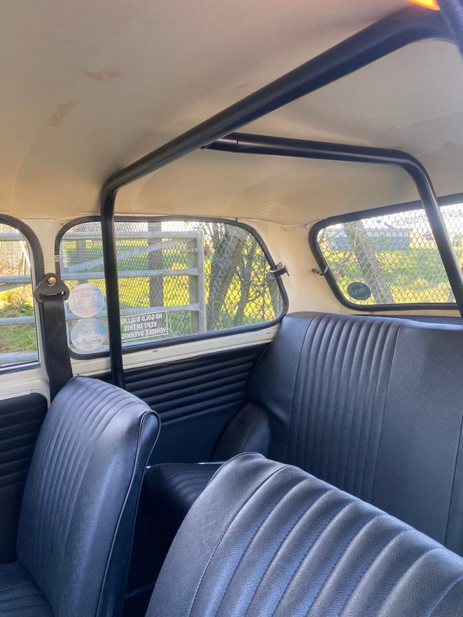 Rear seats of the Austin Mini Cooper in black upholstery